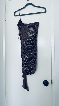 Brown Metallic One-Shoulder Ruched Mini Dress