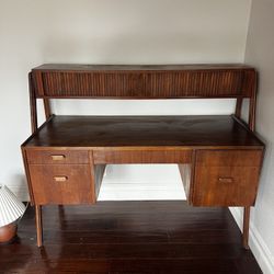 Mid Century Bi-Level Walnut Tambour Door Desk - Glenn of California - Dillingham
