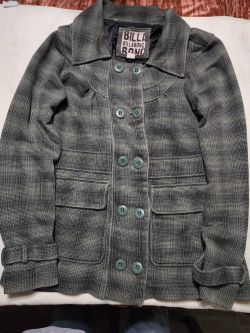 Billabong Womens Vintage Y2K Plaid Pea Coat Jacket Green Grey Lined Button Front