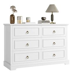 6 Drawers Horizontal Dresser for Bedroom, 47.2'' Wide Modern Chest of Drawers Storage Cabinet for Living Room, Entryway, Hallway, White