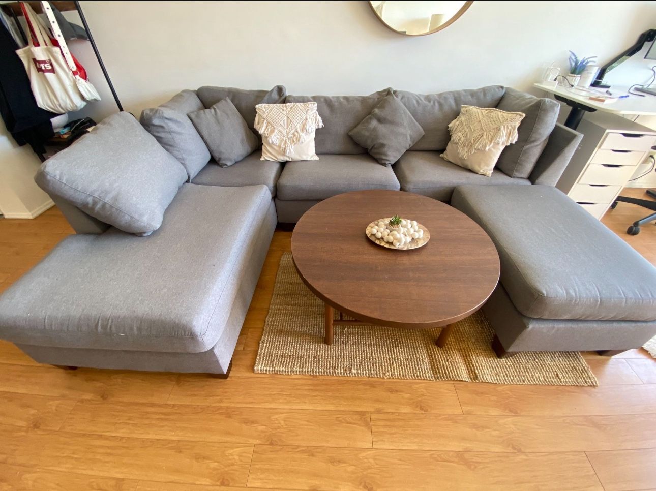 Grey Sectional Couch Sofa L Shaped With Ottoman