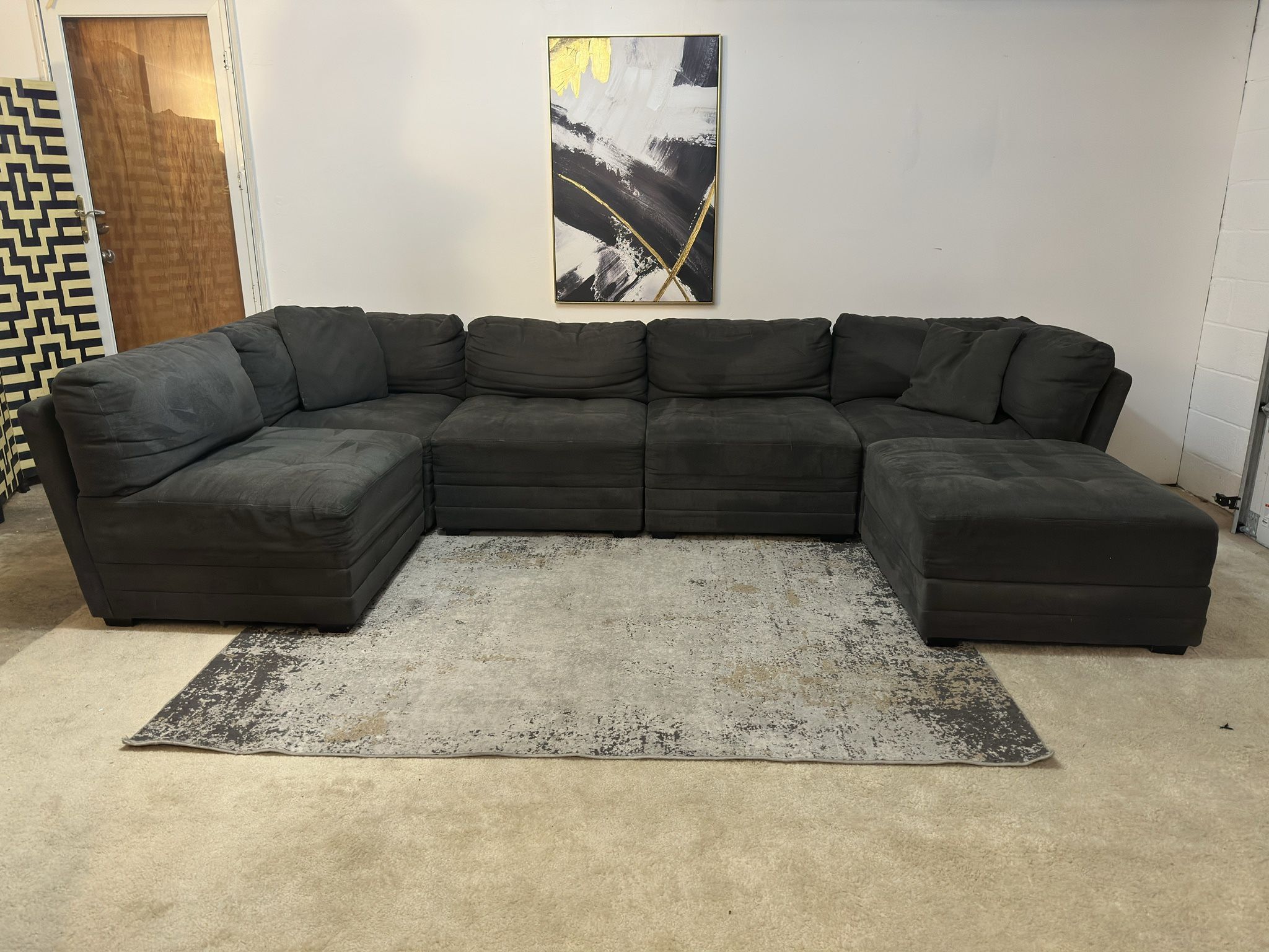 Gray 5-Seater Modular Sectional Couch with Ottoman and Storage
