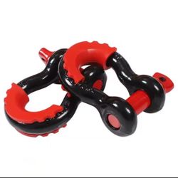 Off Road 3/4 Inch D-ring Shackles Black With Red Isolators Set Of 2