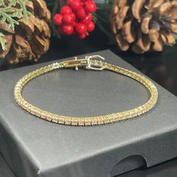 Solid 925 silver with 18k gold overlay tennis bracelet 
