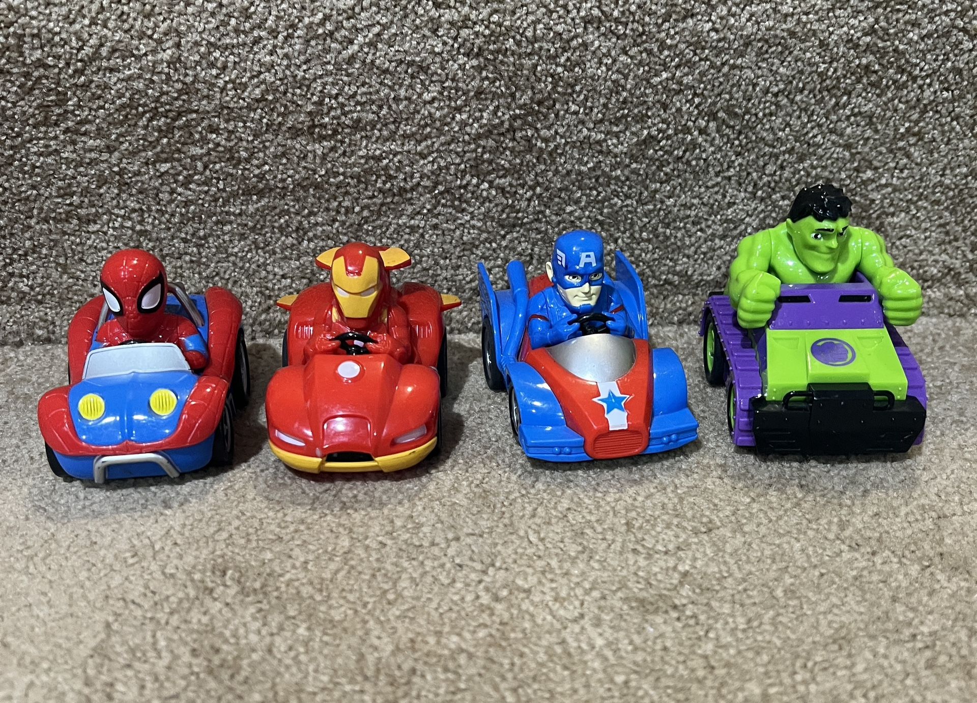 Marvel Spidey & friends vehicles Spiderman Hulk Ironman Captain America lot of 4