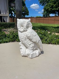 White Concrete Owl Garden Statue