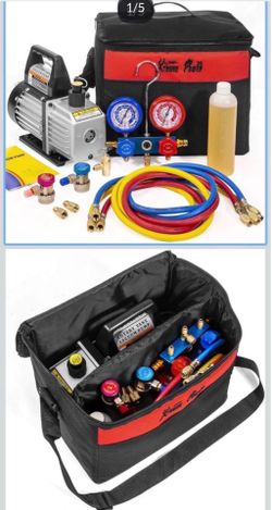 XtremepowerUS 3CFM 1/4HP Vacuum Pump HVAC R134a, R12, R22, R410a, A/C Refrigeration R134 Can Tap Adapter, R134 Quick Connector AC Manifold Gauge Air C