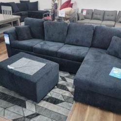 New Black Or Gray USA Made Sectional And Ottoman Sofa Couch 