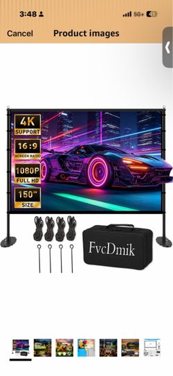 150 inch Projector Screen with Stand, 16:9 4K HD Portable Outdoor Movie Screen, Wrinkle-Free Foldable Indoor Projection Screen with Carry Bag & Ground