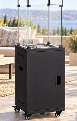 Propane Fire Pit with Wheels – 50,000 BTU Glass Flame Tower, Halloween Night