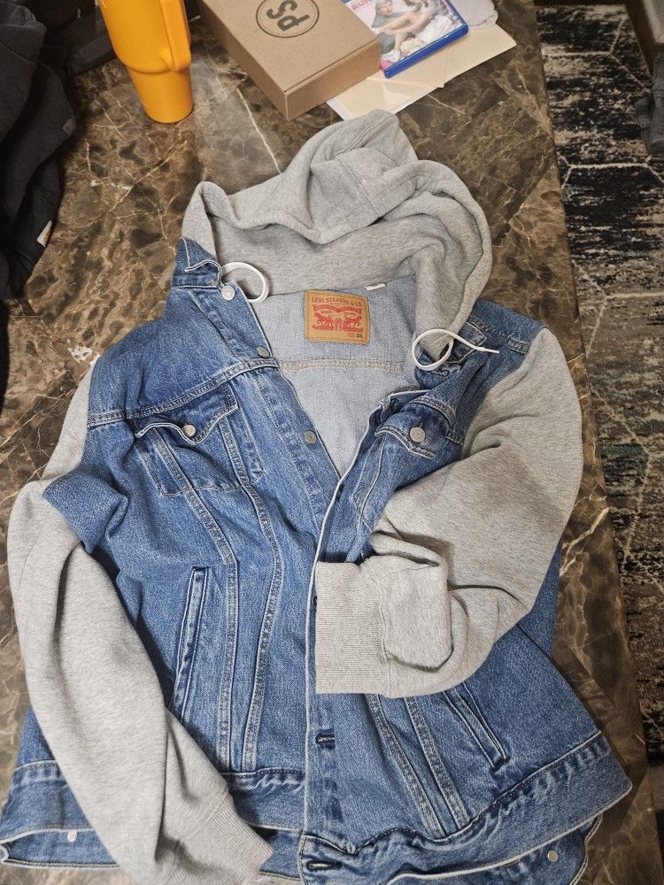 Levis Jean Hoodie Jacket Denim Gray 3xl