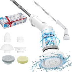2024 Upgraded Electric Spin Scrubber , Cordless Shower Scrubber with 6 Replaceable Heads and Adjustable Extension Handle , 2 Adjustable Speeds Power