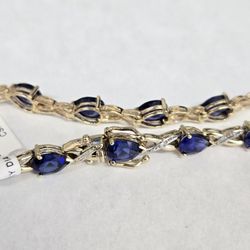 10kt Gold Lab Diamond & Sapphire Bracelet 7.5"