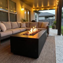 New 60 inch Concrete Fire Pit Table JRC60 Black - 90,000 BTU Propane / Natural Gas - JRS Patio SD