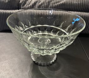 Large Midcentury Textured Pedestal Glass Bowl