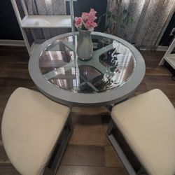 Grey Glass Top Table with Cushioned Seats