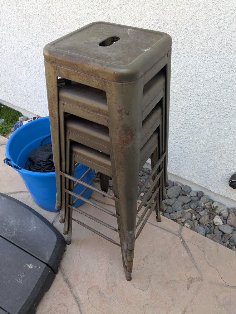 Four Metal Bar Stools With Cover
