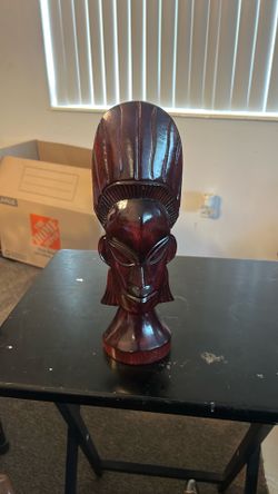 vintage hand-carved wooden tribal bust, a style