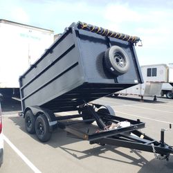 NEW DUMP TRAILER 8X12X4 12000 LBS
ROLLING TARP--SPARE TIRE,ELECTRIC BRAKES,HYDRAULIC SYSTEM,REMOTE CONTROL,IDEAL FOR HAULING, DEMOLITION, TRASH ETC,FO