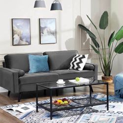 3 Colors—2-Seater Sofa, Couch with Velvet Fabric, for Small Apartments, Guest Room, Teenager's Room, with Wooden Frame, Easy Assembly, 69.