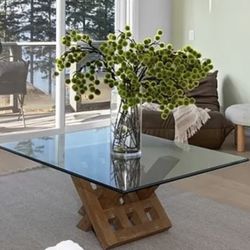 Glass Top Coffee Table With Wood Base 
