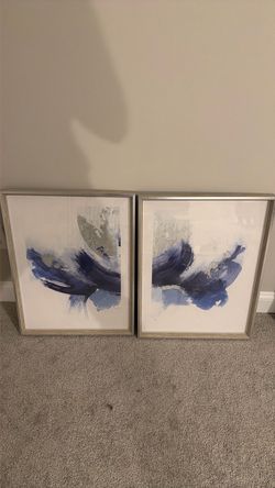 Abstract Blue and Gold Framed Art Prints Set of 2