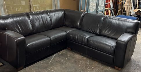 Genuine Leather Dark Chocolate Brown Sectional Sofa