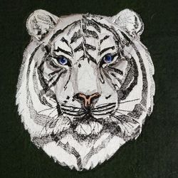 White Tiger Framed Embroidery 