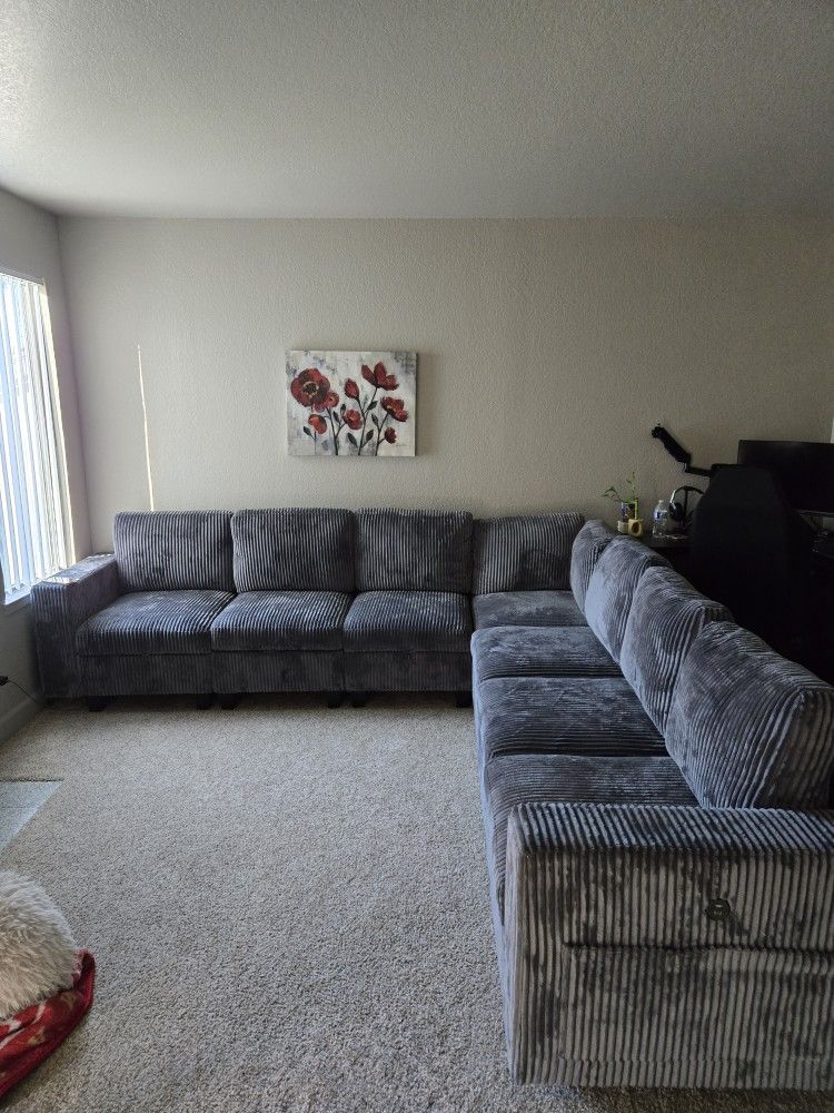 Dark Grey Corduroy Sectional