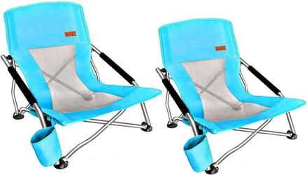 Nice C Low Beach Chair, Beach Chairs for Adults 2 Pack, Sling, Folding, Portable