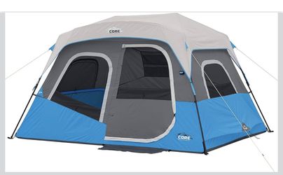 CORE 10 Person Instant Cabin Tent  | Large Multi Room Family Lighted Pop Up Tent for 2 Minute Camp Setup | Included Storage Pockets for