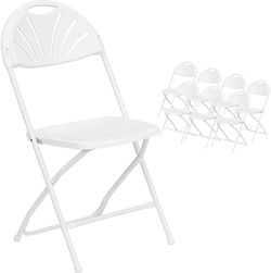 Set of 8 White Fan Back Folding Chairs