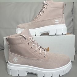 Timberland Greyfield Light Pink Lace-Up Boots Suede Canvas Womens Size 9 NEW