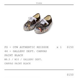 Gallery Dept. X OTW Vans Authentic Reissue 44 Size 8.5