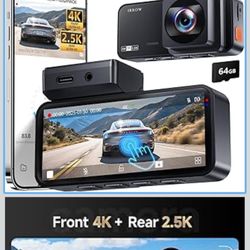 Dash Cam Front and Rear: 4K+2.5K Dash Camera for Cars with Touch Screen 3.39" - Dashcam with WiFi APP Control 64GB Parking Mode Night Vision Loop Reco