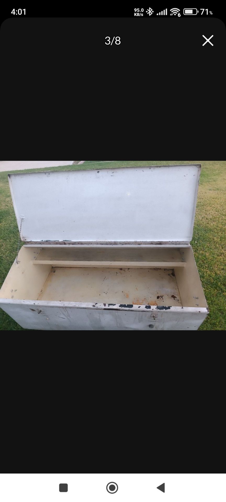 Large Heavy duty metal tool chest or storage trunk with detachable swivel wheels and handles
