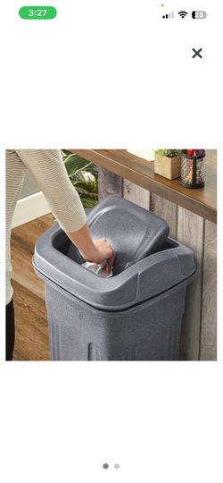 Gray Plastic Trash Can with Swing Lid