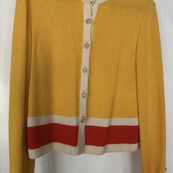 St. John Yellow and Red Cardigan Sweater