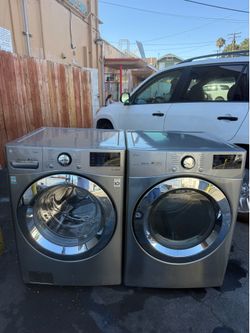 LG steam front load washer and dryer stainless steel like new condition
