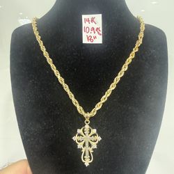 14K Yellow Gold Chain and Pendant For Wedding 10.9Gr 18 Inches Long 