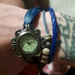 Vintage, "Boho" Hippie Blue Braided Wrist Watch