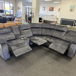 Gray power reclining sectional
