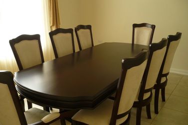 Dark Wood Dining Table Set with 8 Chairs