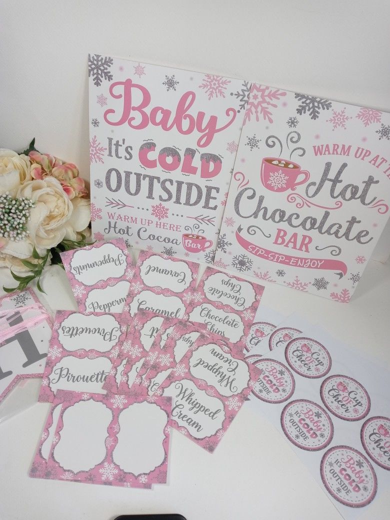 Baby Shower Decoration. Hot Cocoa Bar Kit Girl Baby Shower. Candy Table Baby It's Cold Outside Decor. Winter Party Decor