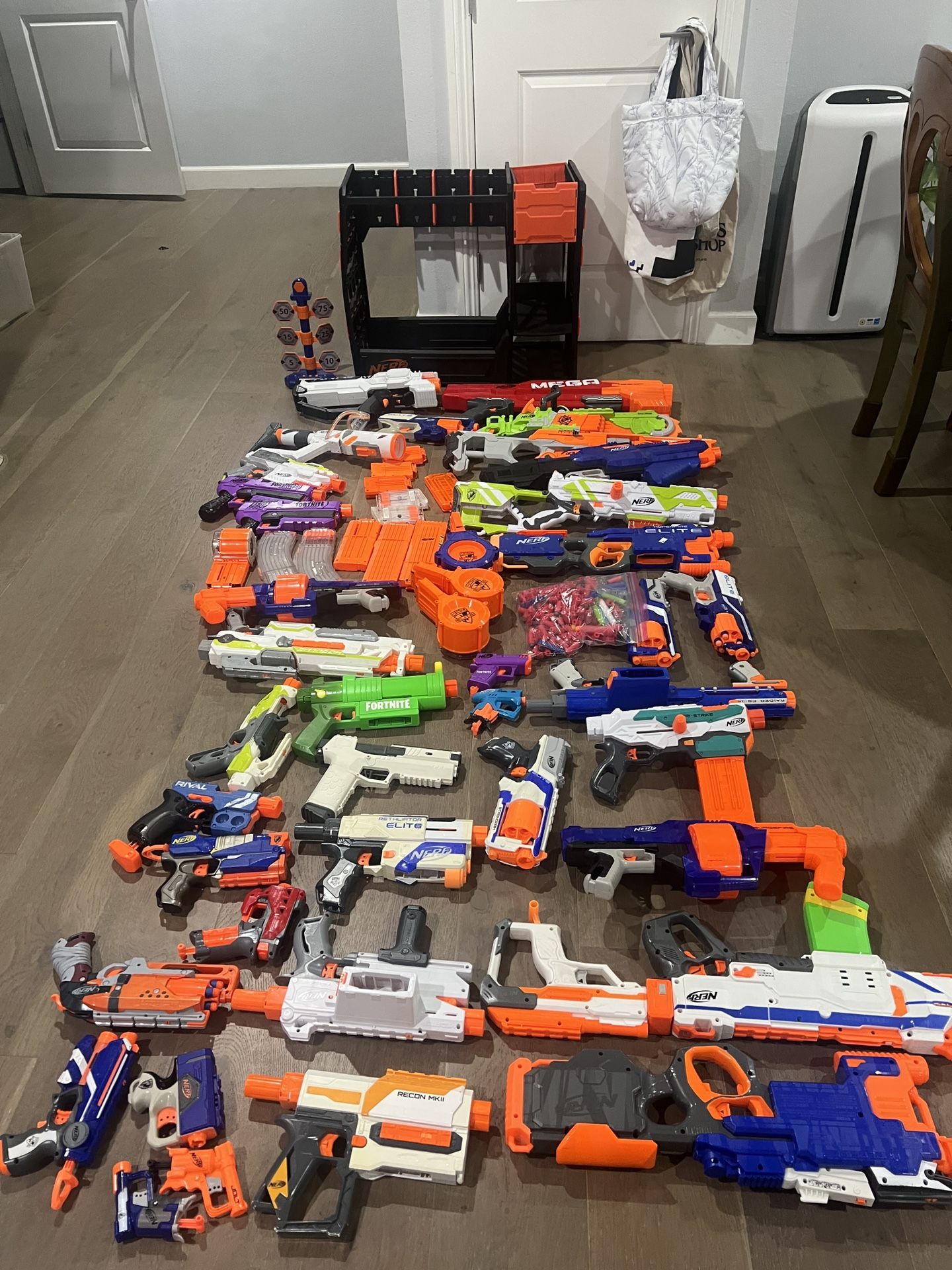 Nerf Gun Lot- 38 Guns, Target And Rack