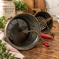 2 Vintage Hand Crank Food Mills Strainers Wood Handle Farmhouse Kitchen Decor