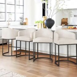 Crystal Ivory 26 in. Counter Height Faux Leather Upholstered Bar Stool Kitchen Island Stool With Met