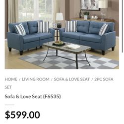 Blue Sofa And Love Seat Set 