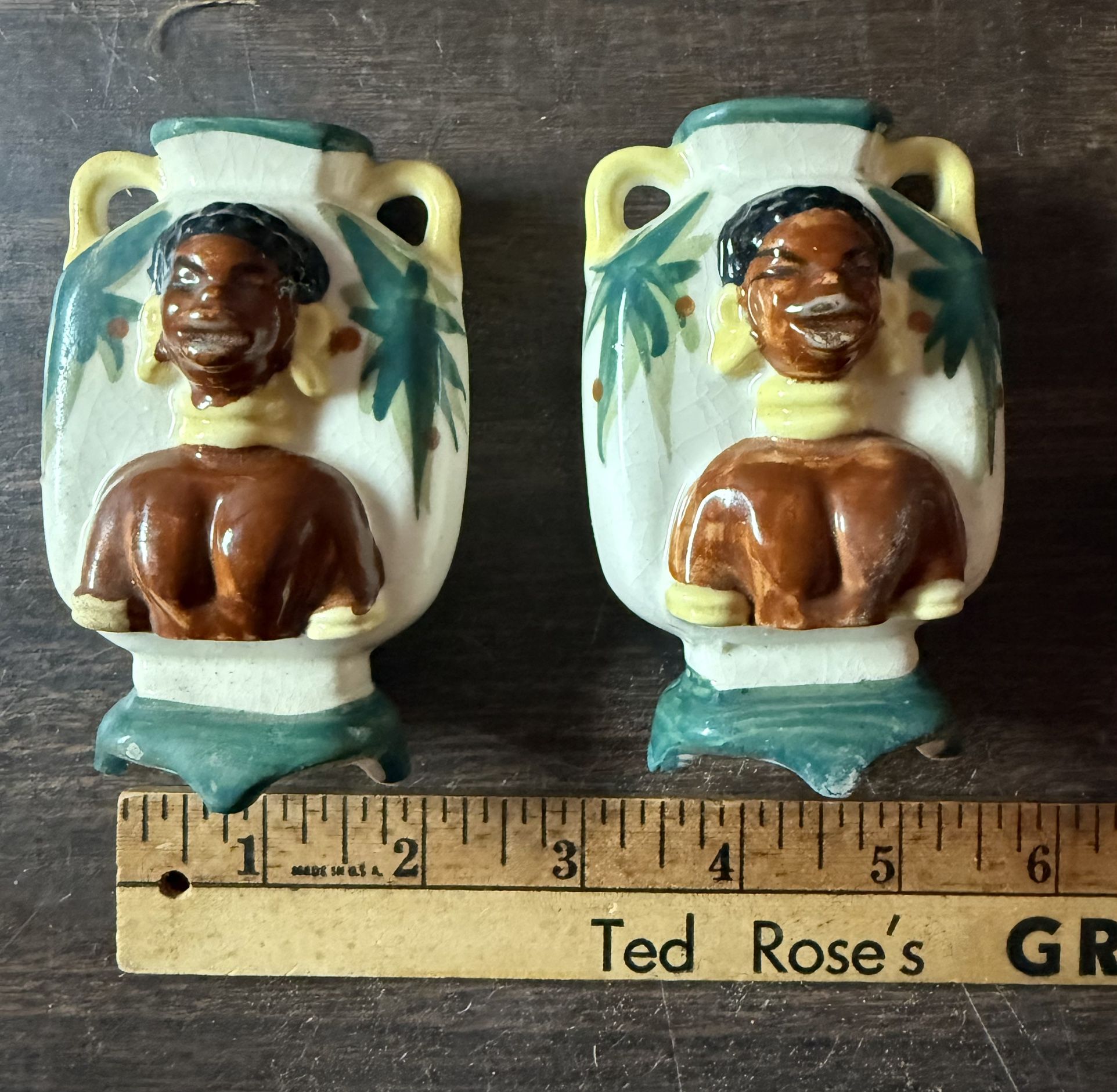 (2) Vintage Porcelain Miniature Bud Vases African Tribal Made in Occupied Japan