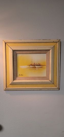 Vintage Carlson Ship Oil Painting